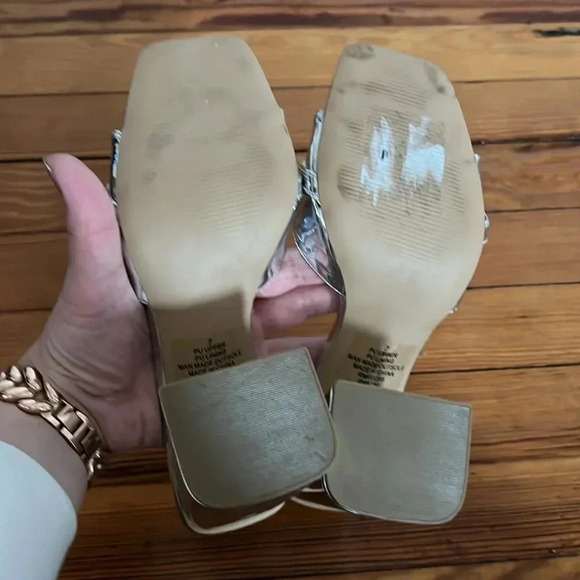 Metallic Silver Express Block Heels with Chain Detail - Size 7 - Picture 8 of 10